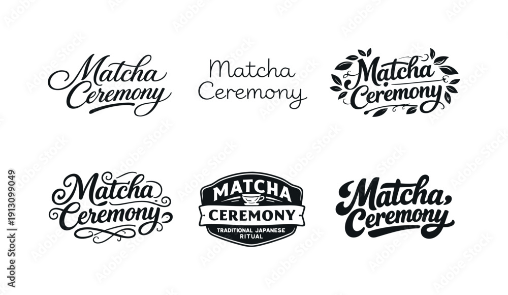 Obraz premium Matcha ceremony lettering. Set lettering. harmonious lettering variations of the same emblematic concept, each with different artistic