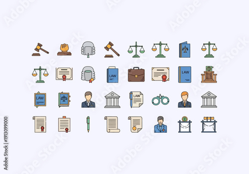 Design Ilustration Concept Icon Set lawyer legal documents and symbols.