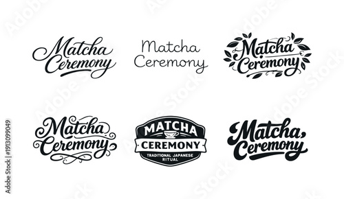    Matcha ceremony lettering. Set lettering. harmonious lettering variations of the same emblematic concept, each with different artistic