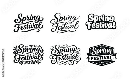 Spring festival. Set lettering. harmonious lettering variations of the same emblematic concept, each with different artistic interpretation
