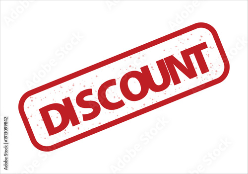Red vector rubber stamp with distressed texture and bold 'DISCOUNT' text, isolated on a transparent background for sales banners or promotions.