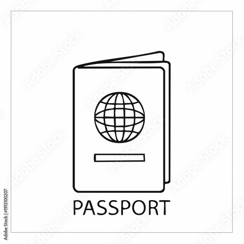 Simple line art illustration of a passport with a globe icon.