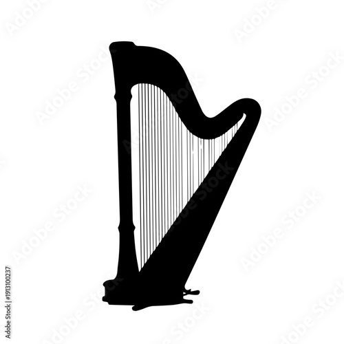Elegant silhouette of a traditional harp musical instrument against a plain background