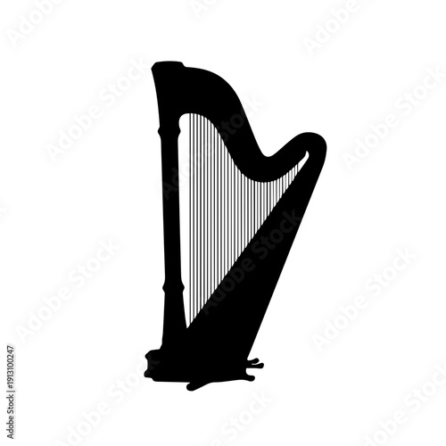 Elegant silhouette of a traditional celtic harp instrument
