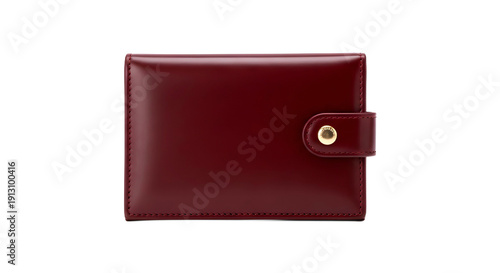 Luxury burgundy leather wallet with gold clasp isolated on transparent background