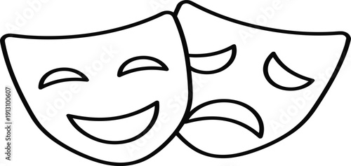 Theater Comedy and Tragedy Masks Line Icon Representing Drama, Performing Arts, Acting, Entertainment, and Stage Performance Symbol
