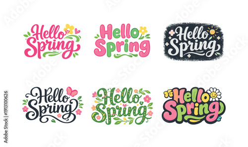    Sweet spring vibes. Set lettering. harmonious lettering variations of the same emblematic concept, each with different artistic