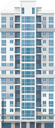Modern High Rise Residential Apartment Building Facade Front View Urban Architecture Illustration