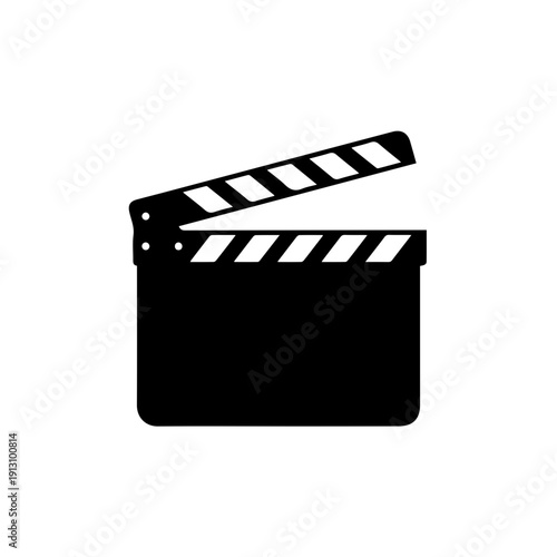 Black and white film clapperboard icon on white background