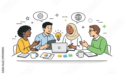 Promoting diversity and inclusion. Colleagues from different cultures collaborating around a table with shared ideas. Professional,