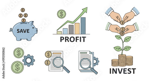 Illustration of saving and investing for financial growth and profit