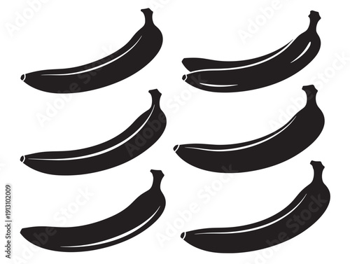 Sweet banana set with beautiful curved tropical fruit silhouette designs