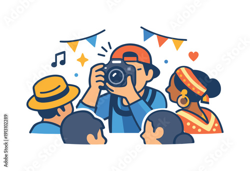 A photographer capturing a candid moment during a cultural event a focused photographer blends into the crowd while raising a camera at the