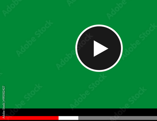 A play button icon centered on a green screen with a progress bar at the bottom displaying various colors