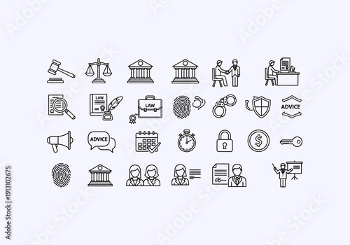 Design Ilustration Concept Icon Set lawyer legal documents and symbols.