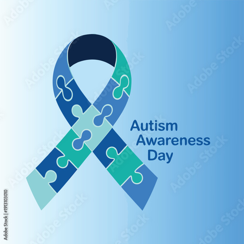 A blue and green puzzle ribbon symbolizes autism awareness day promoting understanding and acceptance high quality