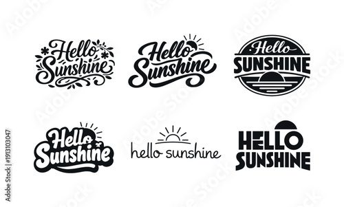 Hello Sunshine Variations. Hello sunshine. Set lettering. harmonious lettering variations of the same emblematic concept, each with different
