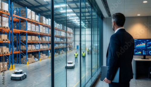 Executive Monitoring Smart Warehouse from Glass Control Room