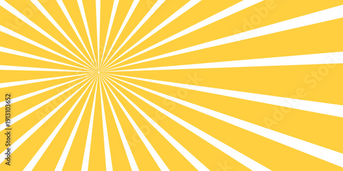 A vibrant sunburst vector illustration features abstract golden sun rays and glowing orange beams radiating in a warm summer sunrise design to create a hot sunny wallpaper background