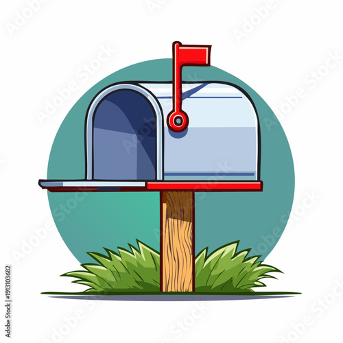 Illustration of a mailbox with a red flag on a post.