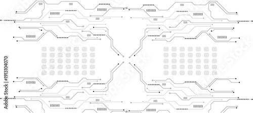 Abstract AI circuit board background. Tech pattern with chipset, semiconductors, circuit board background sketch of house