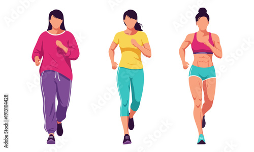 Weight Loss Transformation Progress: Three Women Running Stages