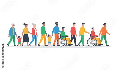 Diversity and Inclusion: Diverse people walking together in a line