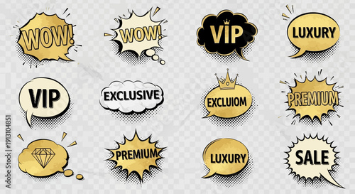 Collection of luxury sale speech bubbles in various designs and shapes