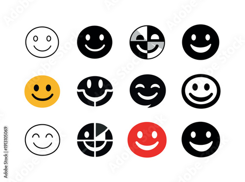 Varied Smiles Icon Set. Facial expressions. Icon set. Set Logo of facial expressions: smiling human face. harmonious logo variations of the same emblematic