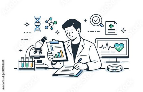 Scientific Research Illustration. Healthcare and medical
