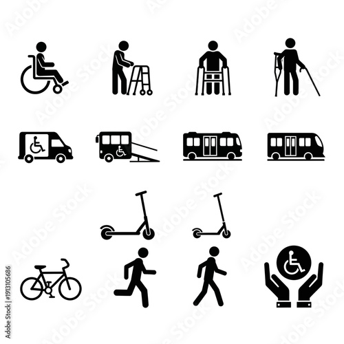 Collection of accessibility and mobility icons.