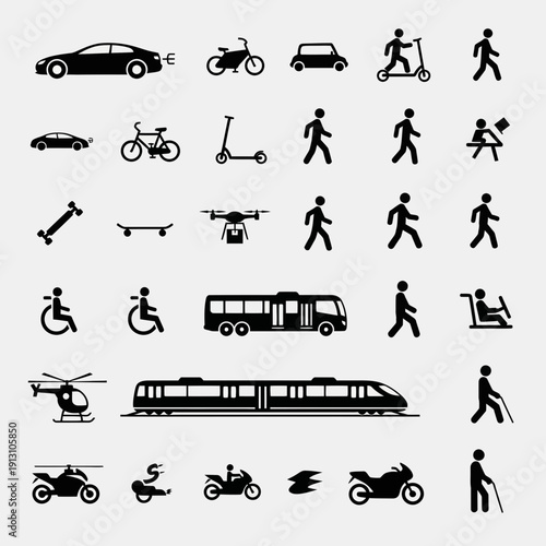 Collection of Transportation and People Icons.