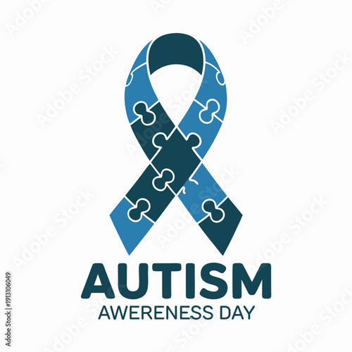 A blue puzzle ribbon symbolizes autism awareness accompanied by text indicating autism awareness day high quality