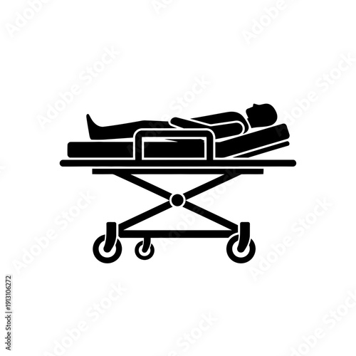Illustration of a patient lying on a stretcher with wheels.