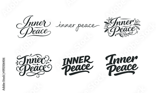    Inner peace lettering. Set lettering. harmonious lettering variations of the same emblematic concept, each with different artistic