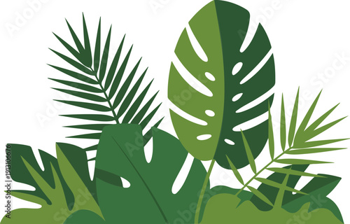 Tropical Palm Leaf Icon Set  Jungle Plant Vector Illustration