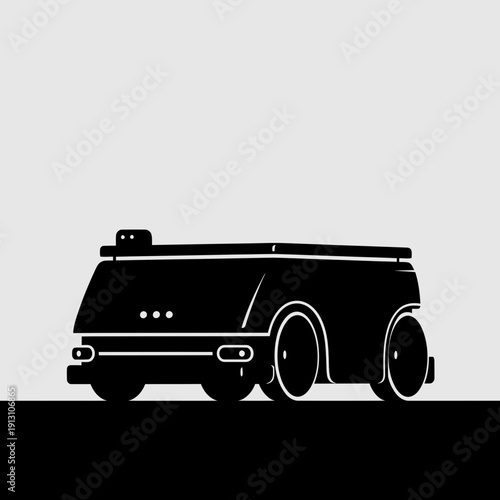 Black silhouette of a futuristic autonomous vehicle.