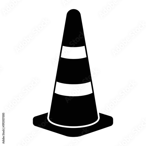 Black traffic cone with white stripes.