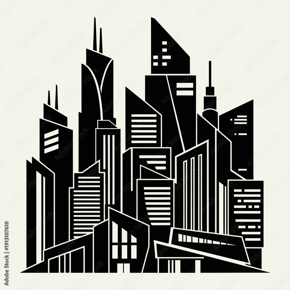 Obraz premium Modern Cityscape Silhouette Black and White.