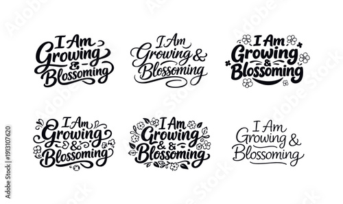 Gentle spring affirmation. Set lettering. harmonious lettering variations of the same emblematic concept, each with different artistic