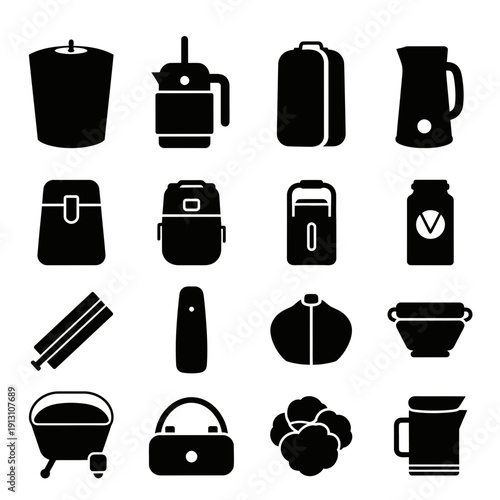 Collection of Kitchen Appliances and Food Items Silhouettes.