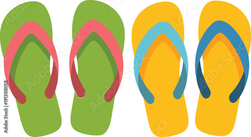 Summer Flip Flop Vector Icon Set  Beach and Pool Slippers
