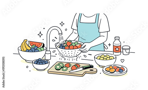 Colorful Fruit Preparation. Creating a fruit salad with a variet