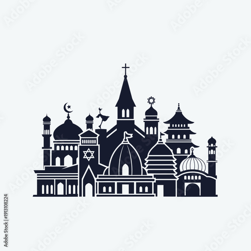 Diverse Religious Buildings Silhouette Collection.