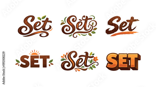 Warm soil-inspired lettering. Set lettering. harmonious lettering variations of the same emblematic concept, each with different artistic