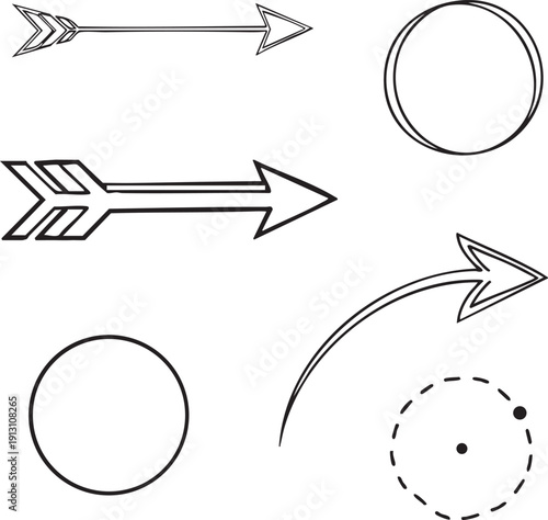 A set of hand-drawn black and white arrows on a white background