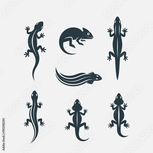 Set of Six Lizard Silhouettes.