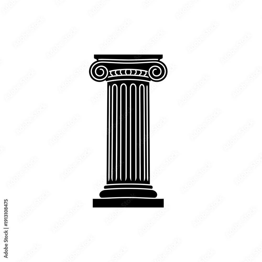 Obraz premium Ionic Column Architectural Element Black Silhouette.