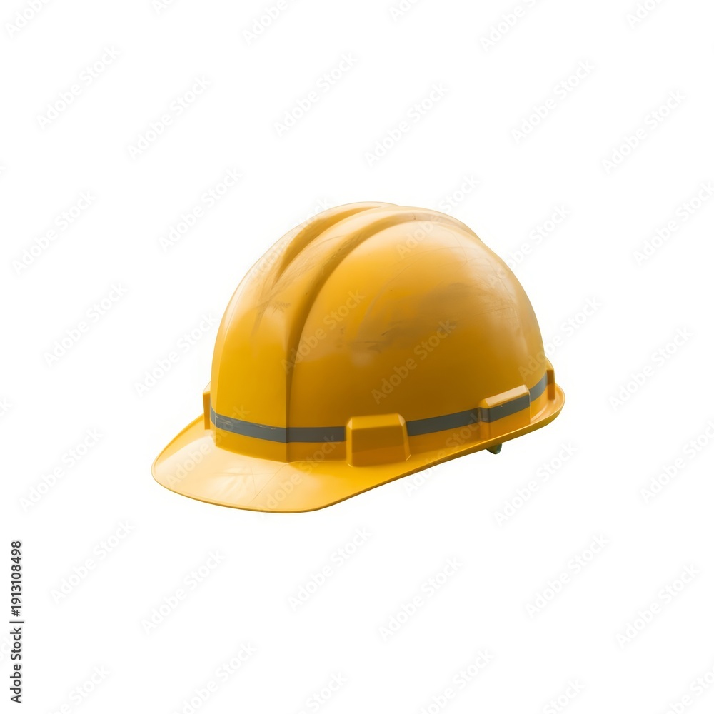 Fototapeta premium Yellow hard hat with reflective stripe safety helmet