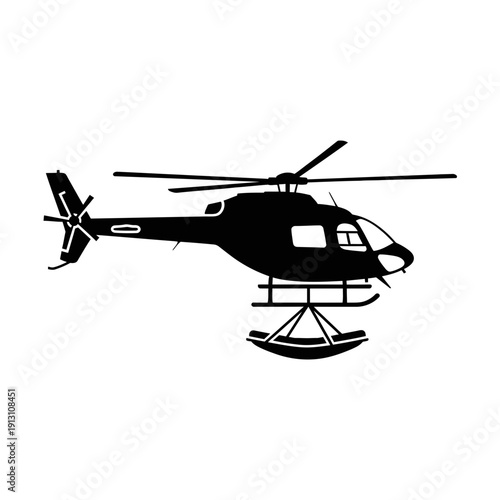 Silhouette of a helicopter in flight.